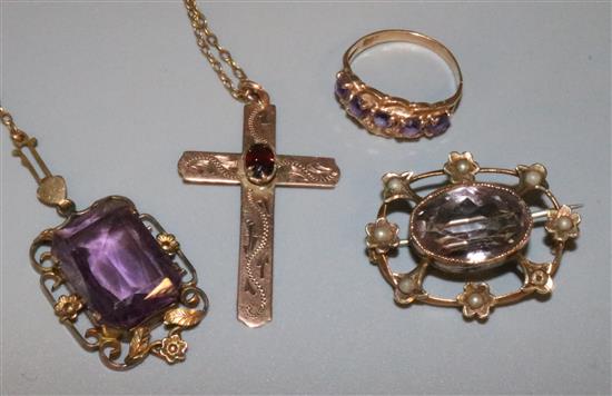 Group of amethyst and garnet jewellery